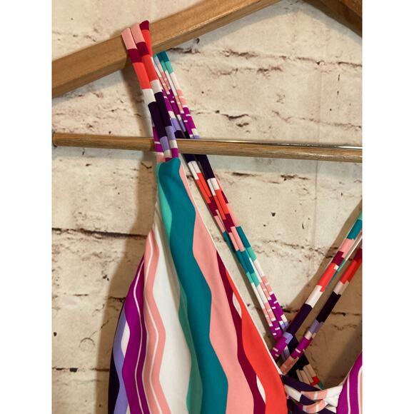 Bar III Bathing Suit Womens Medium One Piece Rainbow Striped Open Back Cutout - Picture 3 of 14